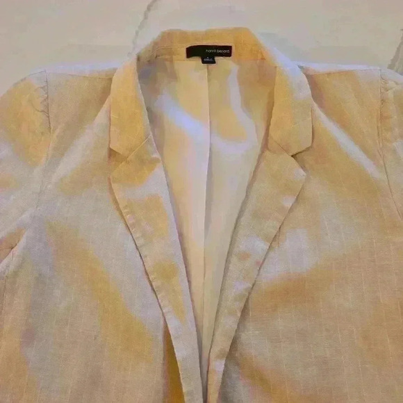 Harve Bernard Womens Linen Pin Striped Blazer Pale Peach Pink Size 8 - Picture 4 of 10